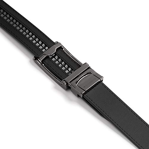 SlideBelts Men's Vegan Leather Belt without Holes - Black with Gunmetal Buckle (Up to 48" Waist)