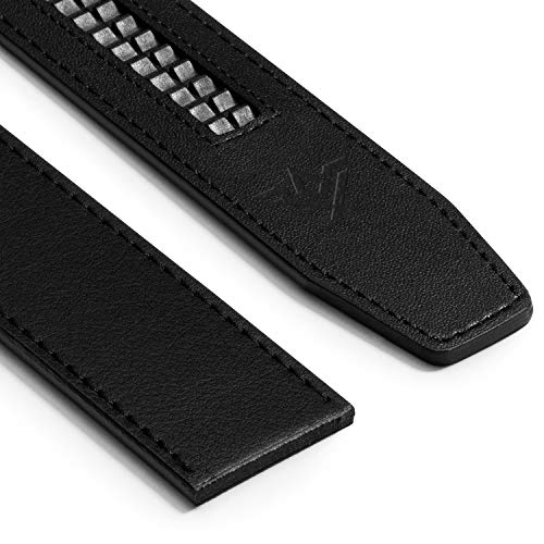 SlideBelts Men's Vegan Leather Belt without Holes - Black with Gunmetal Buckle (Up to 48" Waist)