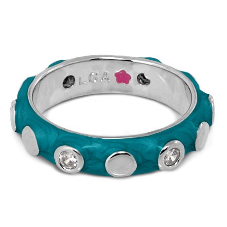 Lauren G Adams Rhodium-Plated Stackable Ring with Turquoise Enamel & Round CZ