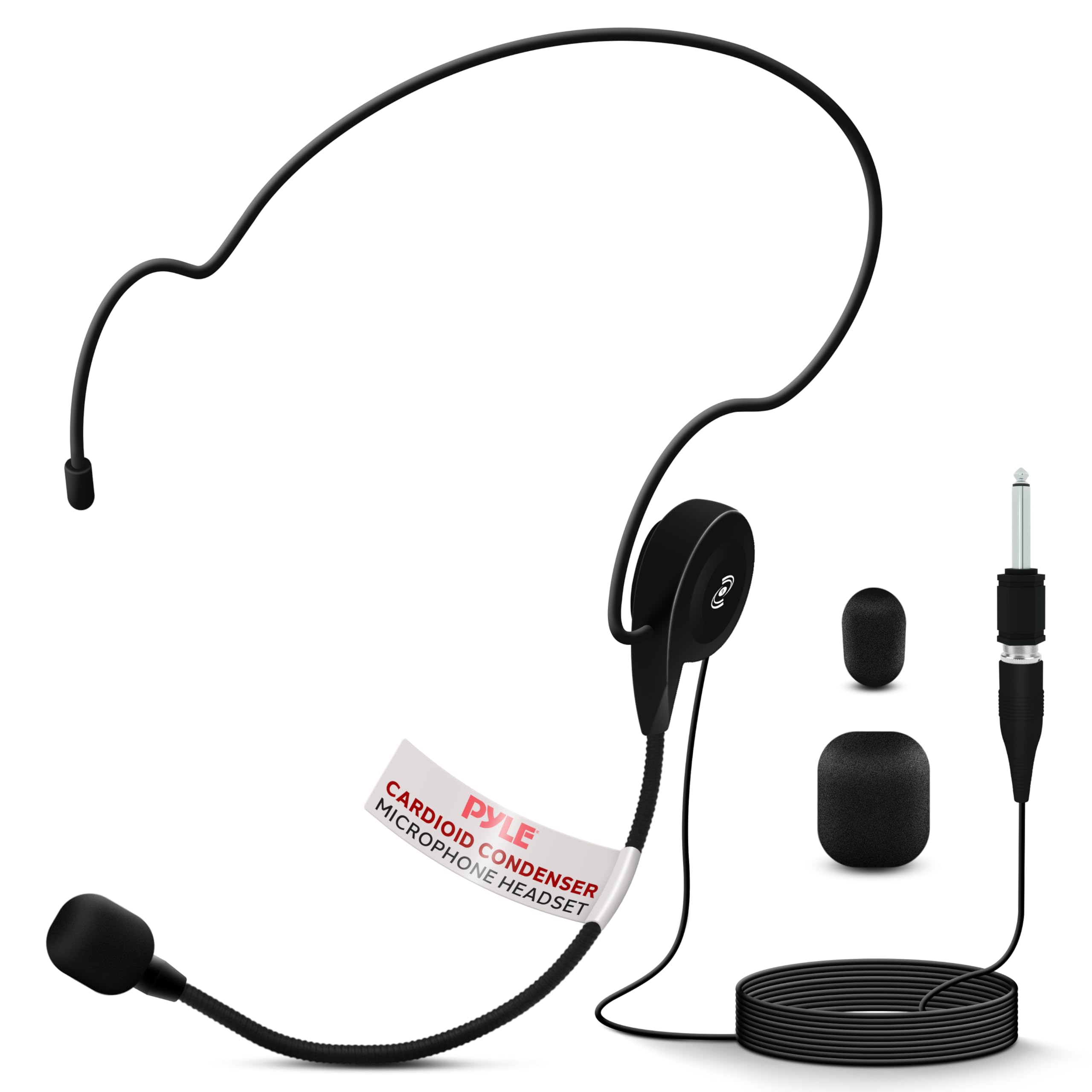 Pyle Double Over Ear Microphone Headset - Professional Hands Free Cardioid Wired Audio Boom Condenser Microphone Headset w/ 3.5mm / 1/4" Adapter, 4ft Cable, and Mic Windscreen - (Black)