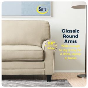 Serta Copenhagen Rolled Arm, Easy Care Polyester, Soft Pillow Back, Pocket Coil Seat Cushions, Removable Covers, Loveseat or Couch for Small Spaces, Living Rooms or Bedrooms, 73" Sofa, Tan