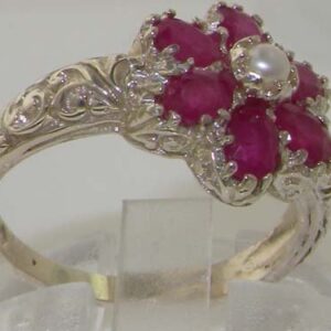 LetsBuyGold 925 Sterling Silver Cultured Pearl and Ruby Womens Anniversary Ring - Size 10.5