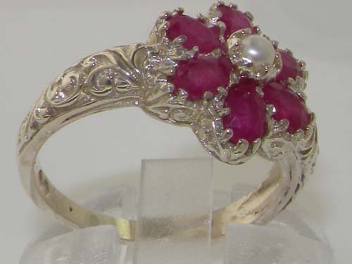 LetsBuyGold 925 Sterling Silver Cultured Pearl and Ruby Womens Anniversary Ring - Size 10.5