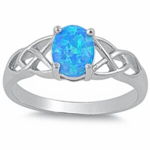 oxford diamond co lab created blue opal celtic design .925 sterling silver ring size 9