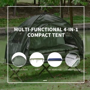 Outsunny Multifunctional Folding Camping Cots for Adults, Elevated Tent with Sleeping Bag, Thick Air Mattress Pad, Portable Single Sleeping Cot Camping Bed