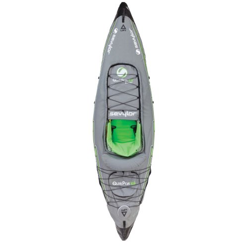 Sevylor QuickPak K5 24 Gauge PVC Polyester 1 Person Inflatable Kayak w/Hand Pump, Paddle, Double Lock Valves and Easy To Carry Backpack System, Gray