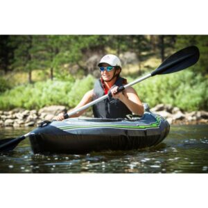 Sevylor QuickPak K5 24 Gauge PVC Polyester 1 Person Inflatable Kayak w/Hand Pump, Paddle, Double Lock Valves and Easy To Carry Backpack System, Gray