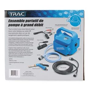 Trac Outdoors Portable Washdown Pump Kit - Self-Priming Marine-Grade Pump - Includes Everything Needed to Power-Spray, Just Add Water (69380), Blue