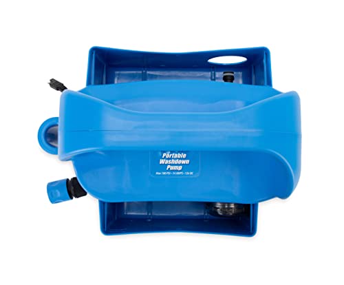 Trac Outdoors Portable Washdown Pump Kit - Self-Priming Marine-Grade Pump - Includes Everything Needed to Power-Spray, Just Add Water (69380), Blue