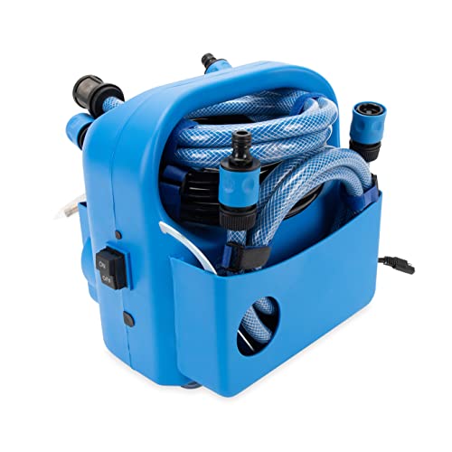 Trac Outdoors Portable Washdown Pump Kit - Self-Priming Marine-Grade Pump - Includes Everything Needed to Power-Spray, Just Add Water (69380), Blue