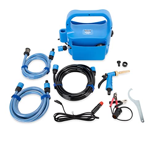 Trac Outdoors Portable Washdown Pump Kit - Self-Priming Marine-Grade Pump - Includes Everything Needed to Power-Spray, Just Add Water (69380), Blue