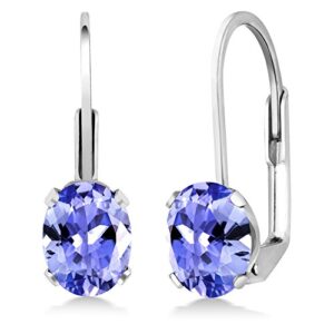 Gem Stone King 925 Sterling Silver Blue Tanzanite Leverback Earrings For Women (1.50 Cttw, Gemstone Birthstone, Oval 7X5MM)