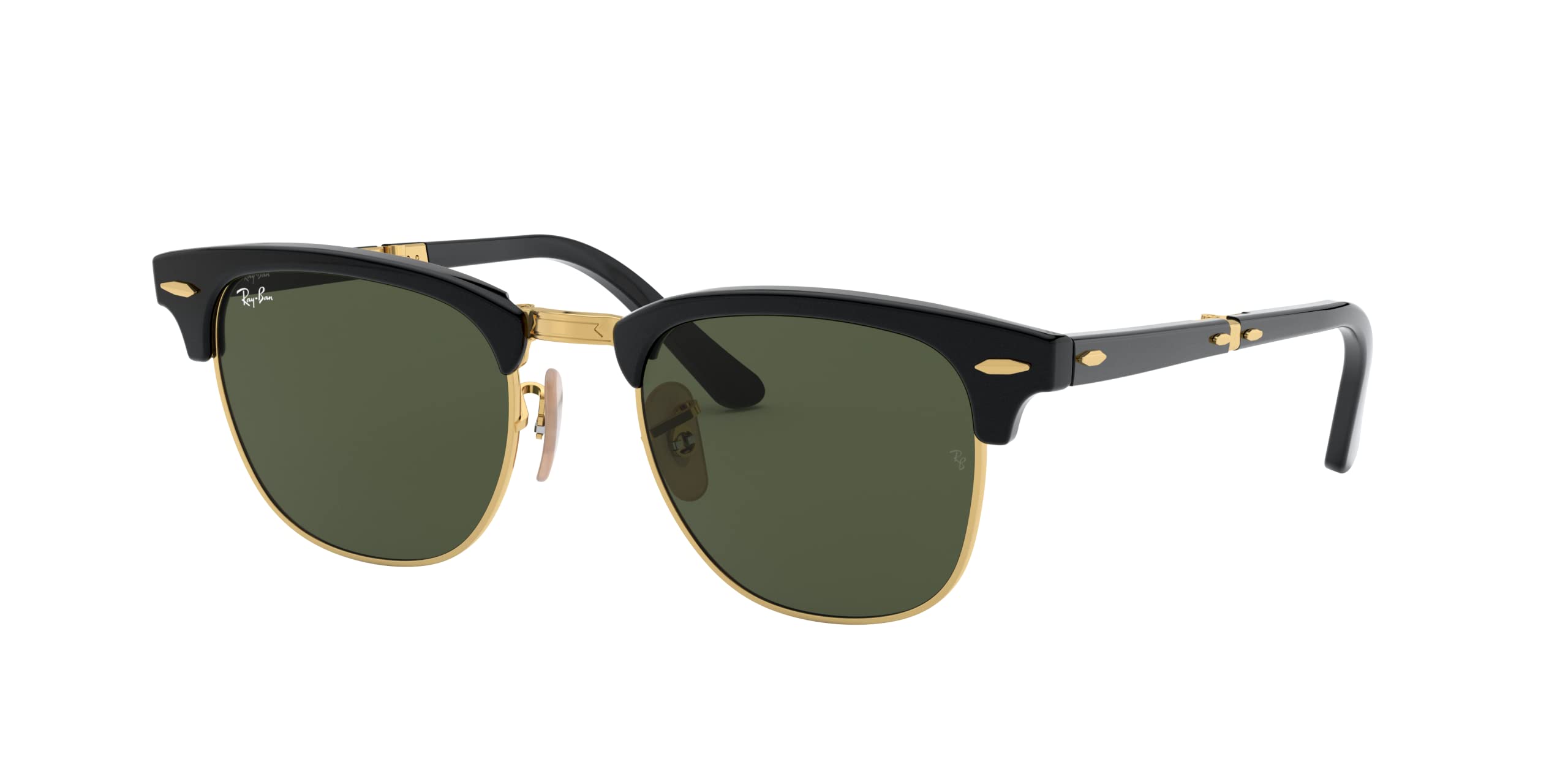 Ray-Ban RB2176 Clubmaster Folding Square Sunglasses, Black/G-15 Green, 51 mm