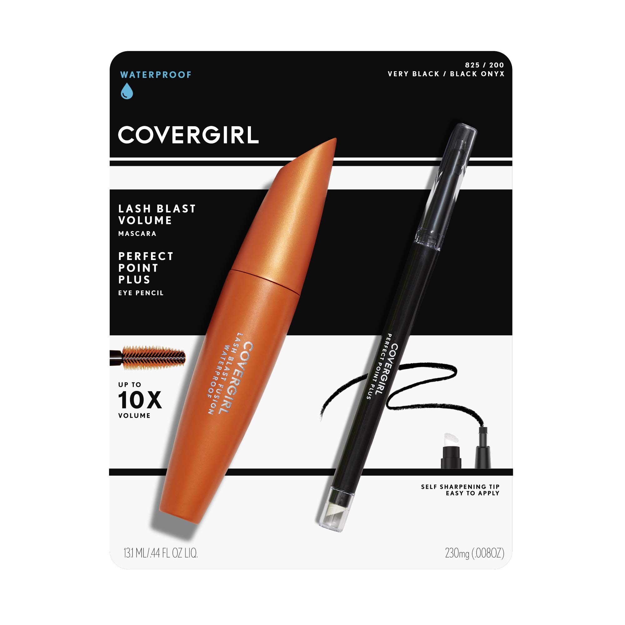 Covergirl Lash Blast Volume Waterproof Mascara, Volumizing Mascara, Very Black and Perfect Point Plus Eye Pencil, Black Onyx, Combo Pack of 2