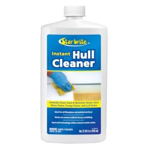 star brite instant hull cleaner - easily remove stains, scum lines & grime for boat hulls, fiberglass, plastic & painted surfaces - wipe on, rinse off formula 32 ounces (081732)