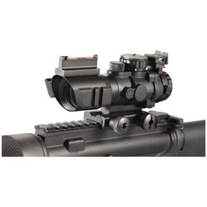 ade advanced optics 4x32 fixed power green/blue/red illuminated reticle compact rifle scope with fiber optic tactical sight and weaver slots