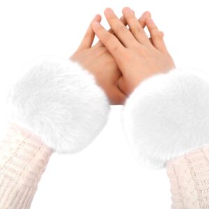 Simplicity Women's Winter Faux Fur Short Wrist Cuff Warmers (White-1)