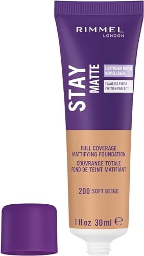 Rimmel London Stay Matte Liquid Mousse - 200 Soft Beige - Foundation, Lightweight, Shine Control, Oil-Free, 1oz