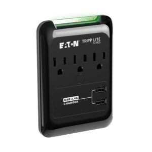 tripp lite 3 outlet portable surge protector power strip, direct plug in, 2 usb, & $5,000 insurance (sk30usb) black