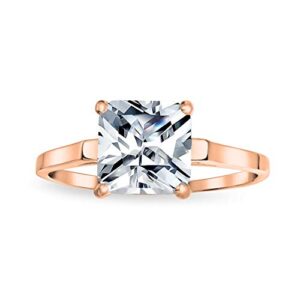 Simple Traditional 3CT Clear Cubic Zirconia Square Brilliant Princess Cut AAA CZ Solitaire Engagement Ring For Women Thin 1.5 MM Band Rose Gold Plated .925 Sterling Silver