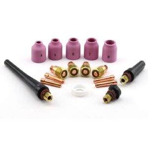 weldingcity tig welding accessory kit collet-gas lens-ceramic cup-gasket-back cap .040"-1/16"-3/32"-1/8" for tig torch 9, 20 and 25 series lincoln miller hobart esab weldcraft ck ahp (t32)