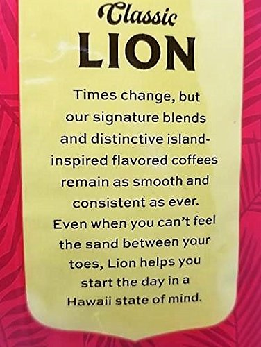 Lion Coffee Premium Gold Roast Whole Bean Coffee, 10% Kona Blend, Medium-Light Roast, A Taste of Aloha - 24 Ounce Bag