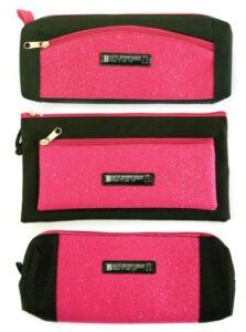 just stationery assorted shaped glitter pencil case - pink/black single supplied