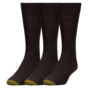 goldtoe men's windsor wool crew dress socks, 3-pairs, bark, large