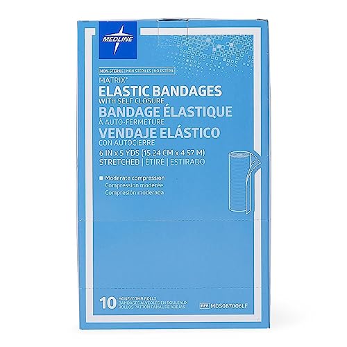 Medline Matrix Elastic Bandages, Non Sterile, 6" x 5 yard, White/Beige (Pack of 50)