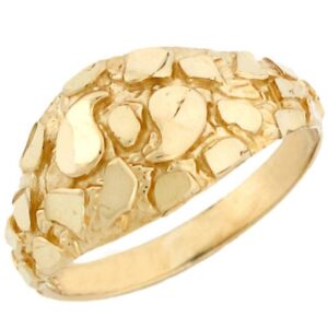 10k solid yellow gold nugget diamond cut dome ring jewelry