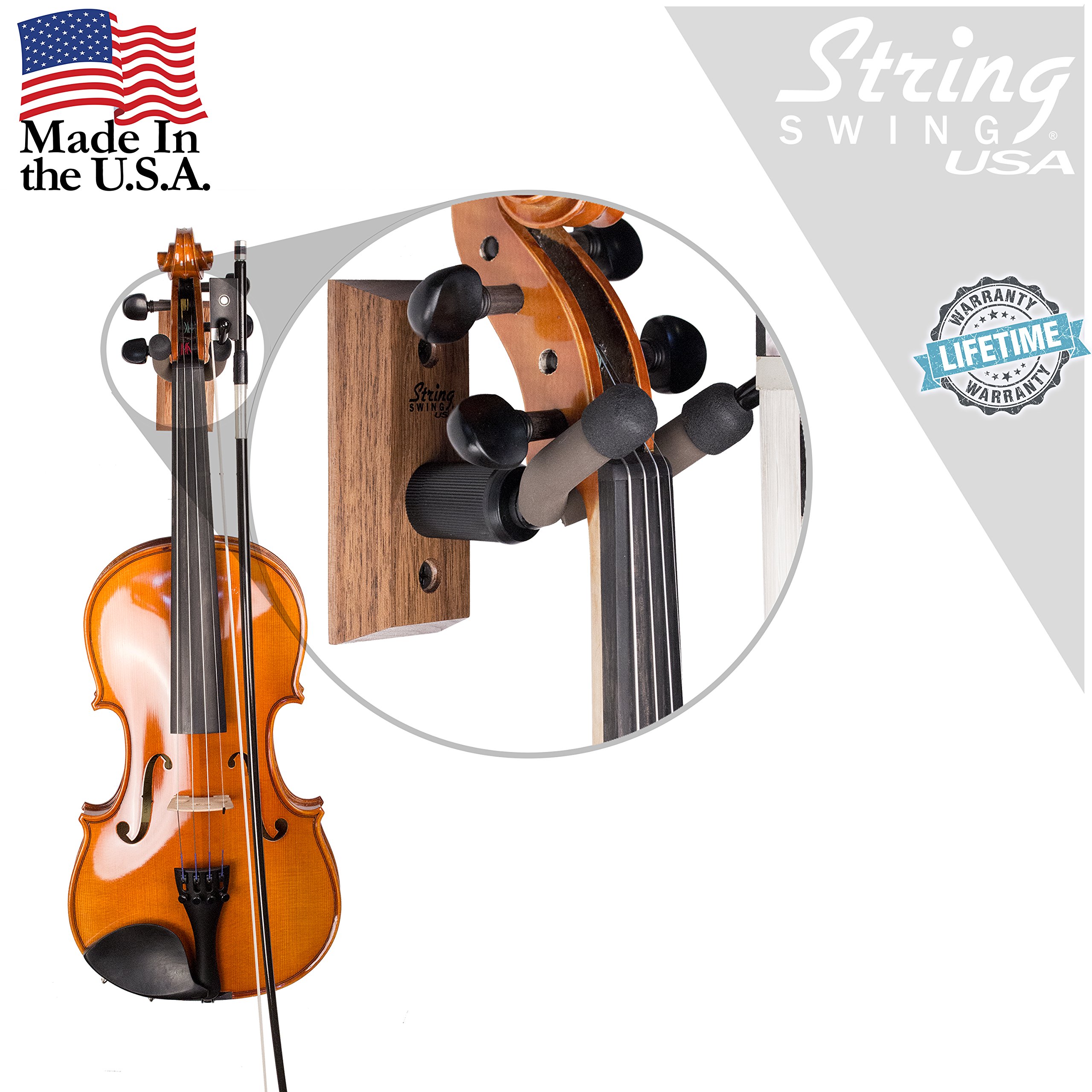 String Swing CC01V-BW Hardwood Home & Studio Wall Mount Violin Hanger - Black Walnut