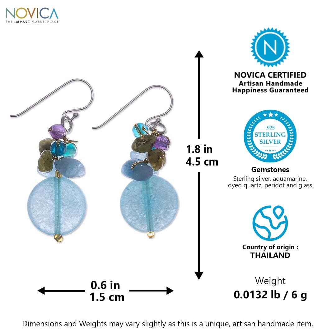 NOVICA Artisan Handcrafted Aquamarine Cluster Earrings | Peridot Sterling Silver Earrings | Green Glass Bead Earrings | Multi Color Gem Earrings | Natural Gemstone Earrings | Gifts Earrings For Women