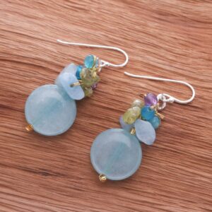 NOVICA Artisan Handcrafted Aquamarine Cluster Earrings | Peridot Sterling Silver Earrings | Green Glass Bead Earrings | Multi Color Gem Earrings | Natural Gemstone Earrings | Gifts Earrings For Women