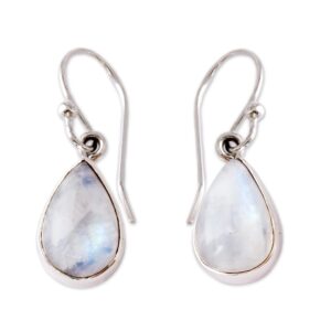 novica rainbow moonstone and .925 sterling silver dangle teardrop earrings, luminous light'