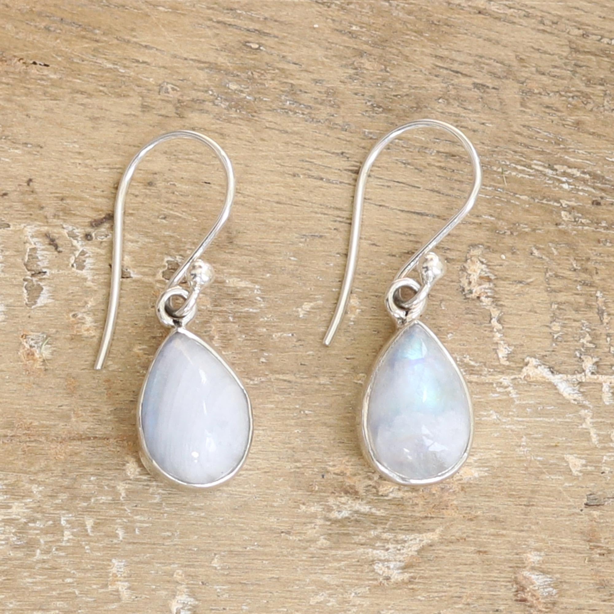 NOVICA Rainbow Moonstone and .925 Sterling Silver Dangle Teardrop Earrings, Luminous Light'