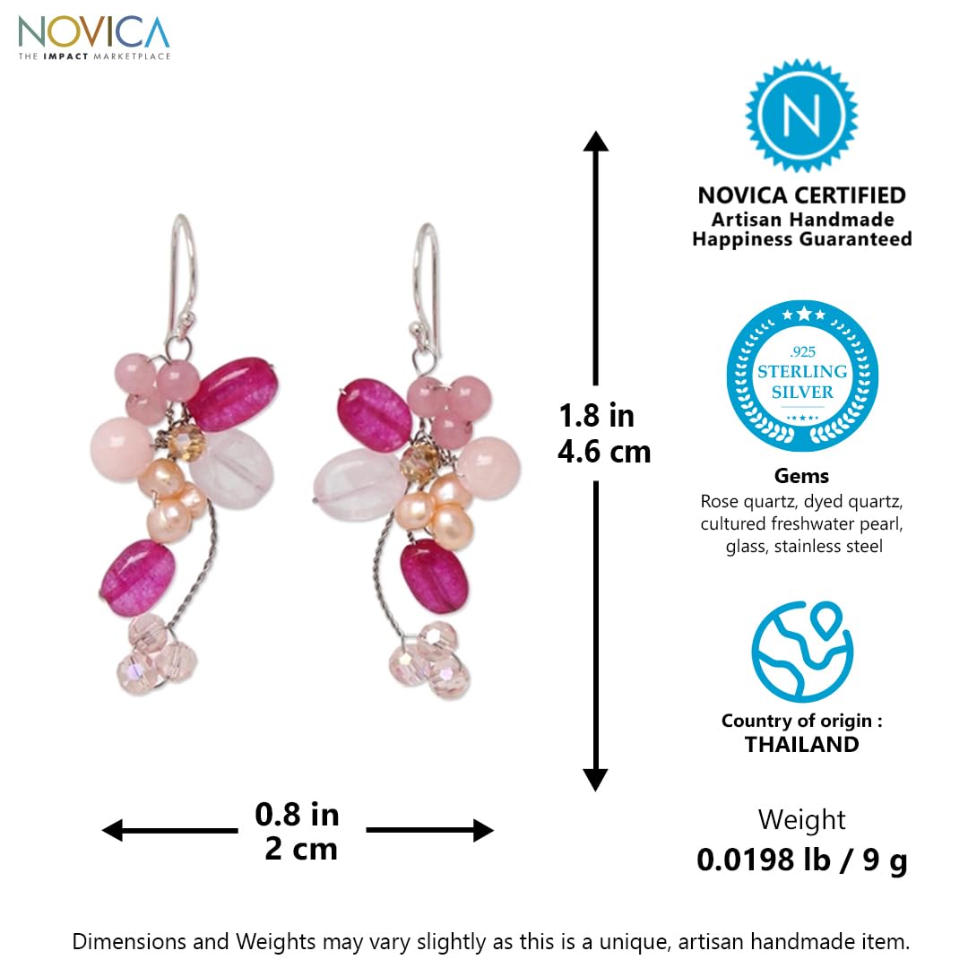 NOVICA Artisan Handcrafted Freshwater Cultured Pearl Earrings | Multicolor Cluster Earrings | Sterling Silver Multi Gemstone Earrings | Natural Gemstone Earrings | Multi Color Quartz Earrings