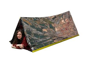 emergency thermal tent- reflective mylar survival shelter- xl size waterproof lightweight tube tent- insulated retains heat and fits 2 adults in all weather- outdoors, hiking, bug out bag- 8 x 3 feet