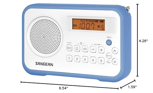 Sangean PR-D18BU AM /FM / Portable Digital Radio with Protective Bumper (White/Blue)