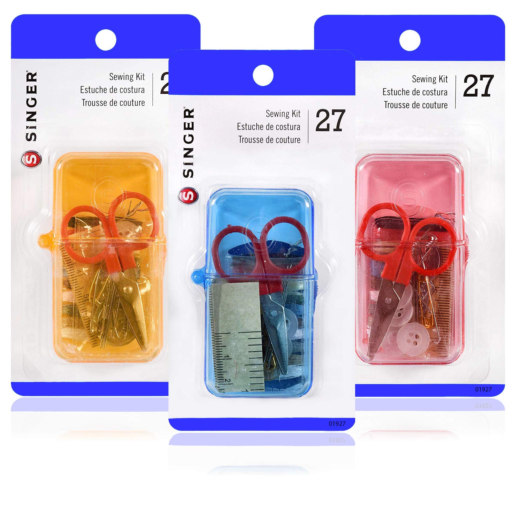 SINGER 27-Pieces Travel Sewing Kit No. 01927, Assorted Colors, 3-Pack