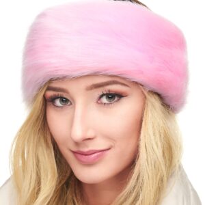 Futrzane Classic Headband - Faux Fur Headbands for Women - Furry Band for Winter (ONE, Pink Classic)