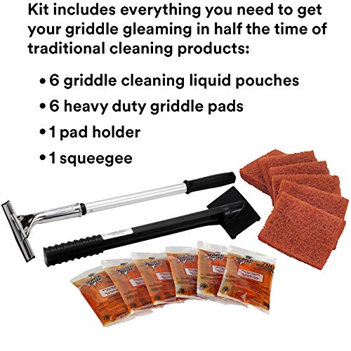 3M Scotch-Brite Griddle Cleaning, Quick Clean System, Heavy Duty, Cleans in 3-5 Minutes, For Baked On Food and Cooking Oils, Use on Hot or Cool Griddle, Orange, (1 System)