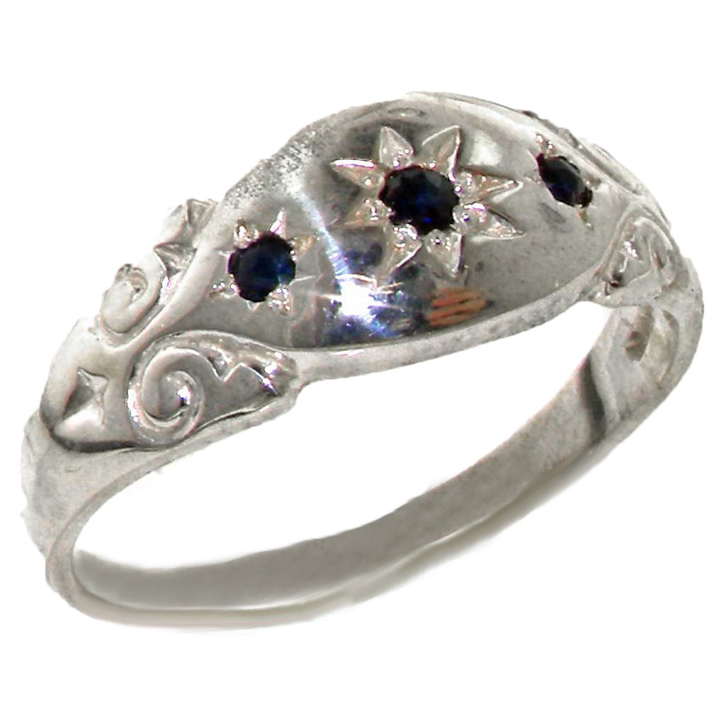 LetsBuyGold 925 Sterling Silver Natural Sapphire Womens Band Ring - Sizes 4 to 12 Available