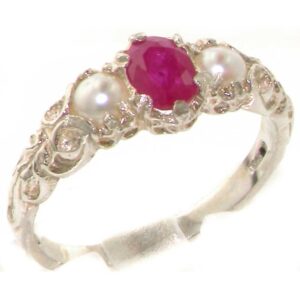 letsbuygold 925 sterling silver real genuine ruby and cultured pearl womens promise ring - size 9