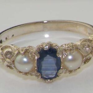 LetsBuyGold 925 Sterling Silver Natural Sapphire and Cultured Pearl Womens Promise Ring - Size 6.5