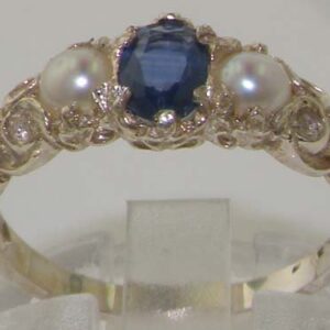 LetsBuyGold 925 Sterling Silver Natural Sapphire and Cultured Pearl Womens Promise Ring - Size 6.5