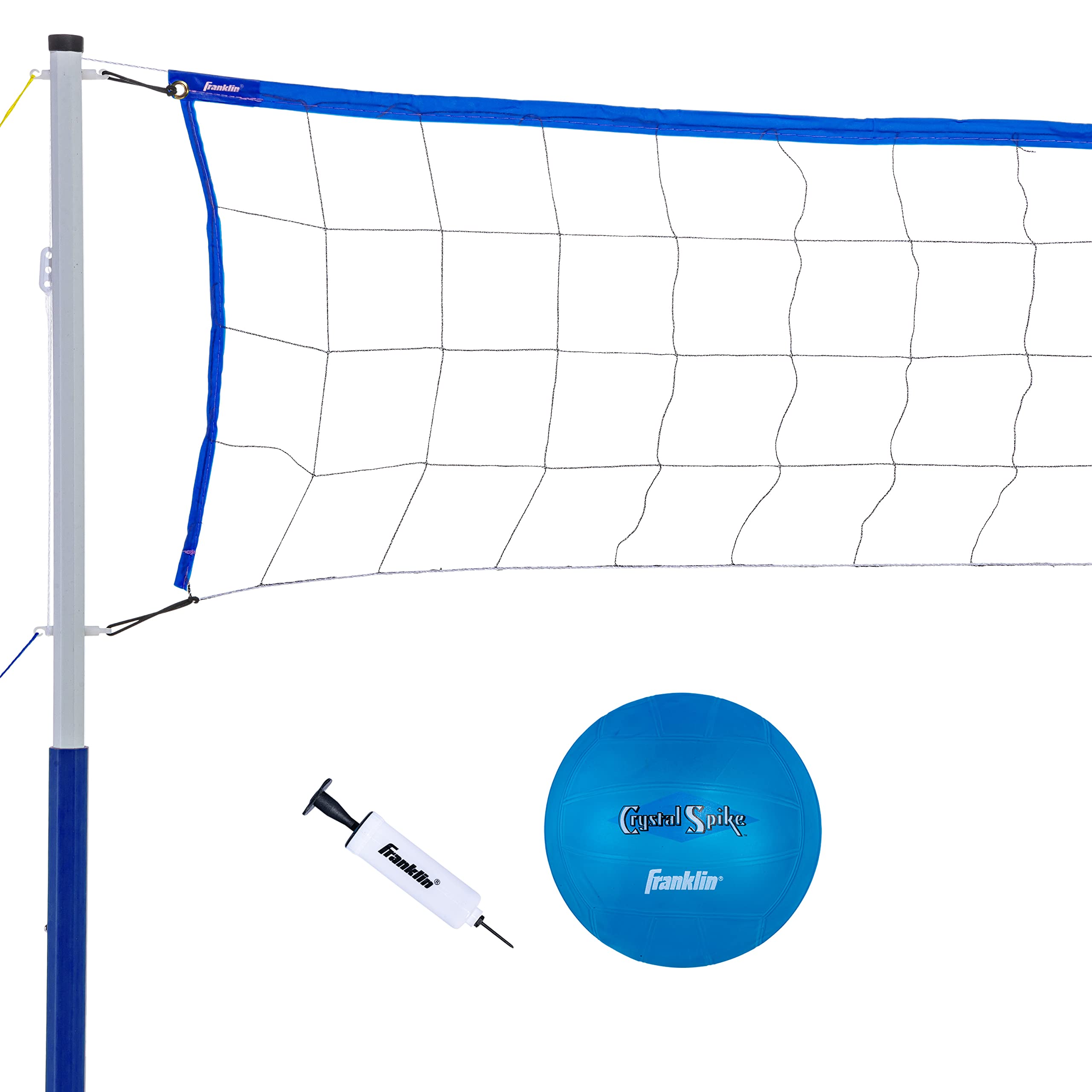 Franklin Sports Volleyball Set - Beach and Backyard Volleyball Net Set - Portable Volleyball Net and Ball Set with Poles and Ground Stakes - Recreational 20" x 18", White