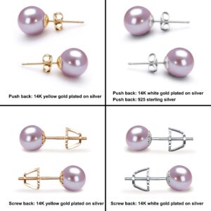 Japanese Freshwater Cultured Pearl Earrings Stud AAA Graded 6mm Lavender Stud Earrings for Women with Sterling Silver Settings and Jewelry Gift Box - Orien Jewelry