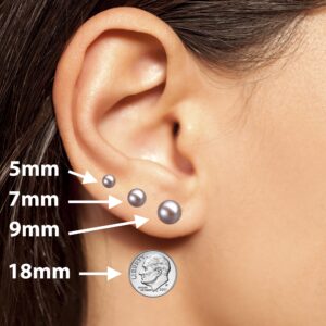 Japanese Freshwater Cultured Pearl Earrings Stud AAA Graded 6mm Lavender Stud Earrings for Women with Sterling Silver Settings and Jewelry Gift Box - Orien Jewelry