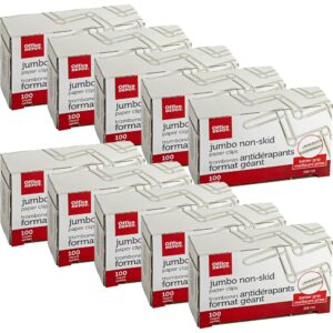 Office Depot Brand Paper Clips, Jumbo, Silver, Nonskid Finish, 100 Clips Per Box, Pack of 10 Boxes