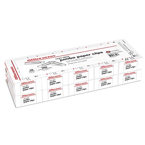 Office Depot Brand Paper Clips, Jumbo, Silver, Nonskid Finish, 100 Clips Per Box, Pack of 10 Boxes